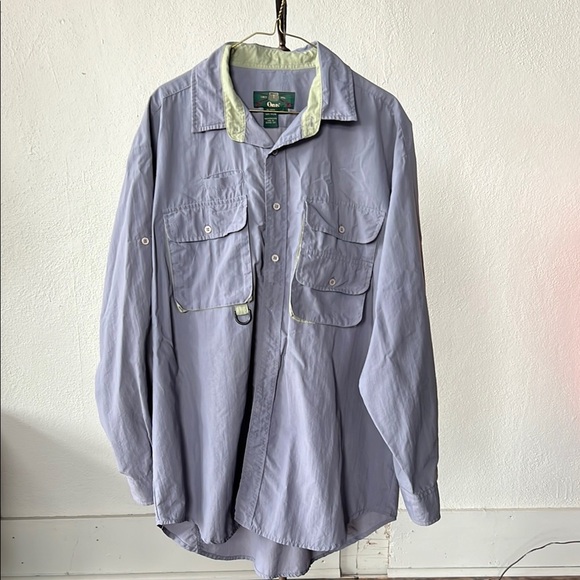 Vintage Men's ORVIS Fishing Nylon Vented Gray Rolled Tab Sleeve Shirt Sixe XL - Picture 1 of 4